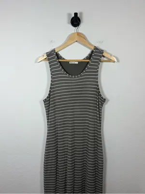 Marine Layer Women’s Lexi Rib Daytime Midi Dress in Green/Ivory Stripe L thumbnail 7