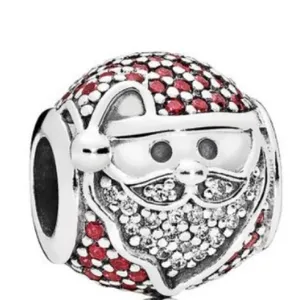 Authentic Pandora Sparkling Jolly Santa Red/Clear CZ Christmas Holiday Charm thumbnail 1
