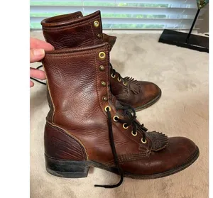 Santa Fe Boot Company Women's 7.5 Brown Leather Lace-Up Western Boots Vintage thumbnail 4