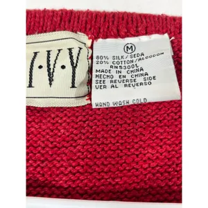 IVY Vintage Beaded Knit Sweater Vest Womens M Red Floral Whipstitch V-Neck Artsy thumbnail 11