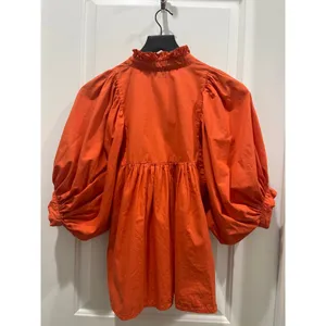Never A Wallflower High Neck Ruffle Cotton V-Neck Blouse Sz XS thumbnail 5