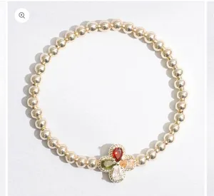 Color Rhinestone Cross Beaded Gold Tone Bracelet thumbnail 3