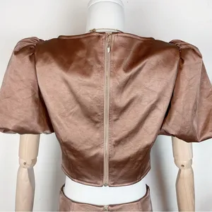 Elliatt Doris BrownPuff Sleeve Keyhole Crop Top & Mini Skirt Two Piece Set Small thumbnail 9