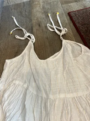 Aerie Magic Hour White Gold Striped Tie-Shoulder Cotton Swim Coverup Dress sz M thumbnail 11
