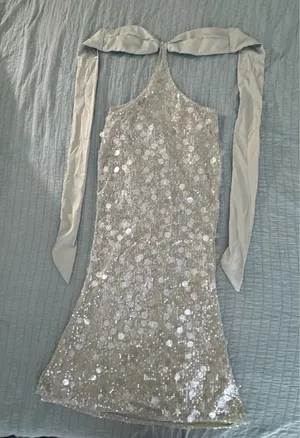 SHEIN BAE Women's Sage Sequin Hollow-Out Backless Twist Bandeau Dress thumbnail 1