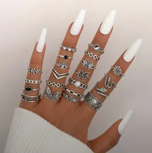 NEW 21pc Boho Ring Set – Retro Silver Stackable Rings, Flower Jewelry, Butterfly thumbnail 1