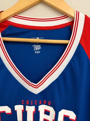 MLB Chicago Cubs V‑Neck Raglan Top in Blue & Red size M thumbnail 2