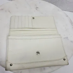 VTG Cow Leather Bi-fold Checkbook Wallet White Ivory Card Slots Simple Classic thumbnail 10
