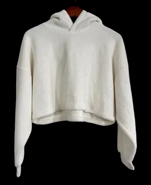Aritzia Sunday Best Fleece Hoodie‎ Womens Small Pullover Cropped White Comfey thumbnail 1