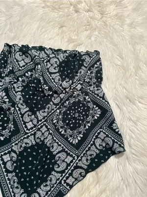 Women's Paisley Print Tube Top Handkerchief Dark Green White Stretch Elastic thumbnail 3