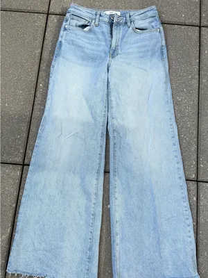 MNG Mango Size 4 Light Wash Wide Leg Jeans Raw Frayed Hem thumbnail 1