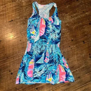 Lilly Pulitzer Tideline Sparkling Blue Hey Bay sailboat XS tank dress thumbnail 2