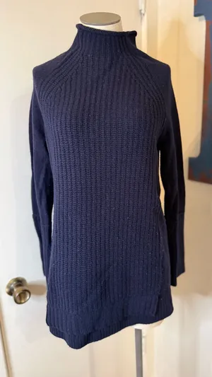 J. Crew Women’s Navy Ribbed Mock Neck Sweater Sz XS thumbnail 1