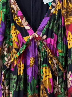 FARM Rio Star Fruit Floral Tiered Maxi Dress in Purple, Green & Yellow Sz Small thumbnail 7
