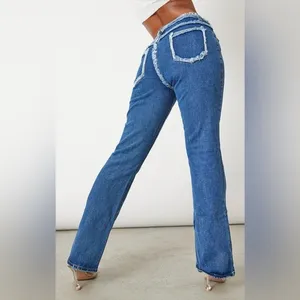 PrettyLittleThing Flare Low Rise Jeans Womens‎ 6 Dark Wash Distressed Y2K Retro thumbnail 3
