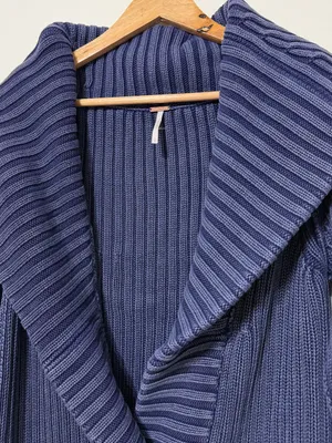 Free People Ryanne Long Haul Cardigan Size Large Chunky Knit Sweater Blue NWOT thumbnail 5