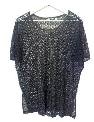 La Vie En Rose Swim Coverup Black Crochet knit style Size Large thumbnail 1