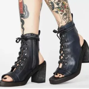 Free People City Of Lights EU 39 US 9 Booties Lace Up Ankle Boots NEW Dark Blue thumbnail 2