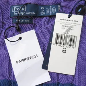 NWT Polo Ralph Lauren Striped Cable-Knit Short-Sleeve Sweater in Purple Navy XS thumbnail 4