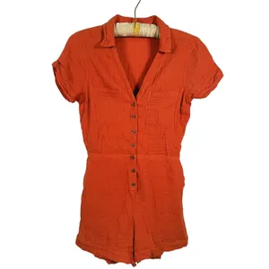 Abercrombie Cotton Gauze Romper Playsuit Womens S Orange Utility Fall Granola thumbnail 2