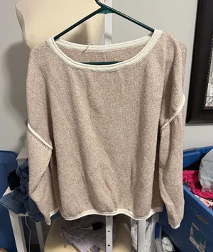 Cupshe Cream-Beige Crewneck Sweater with White Trim thumbnail 1