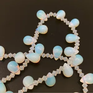 Opalite Teardrop Top Drilled Beaded 18” Necklace W/ Sterling Silver Clasp 32g. thumbnail 7