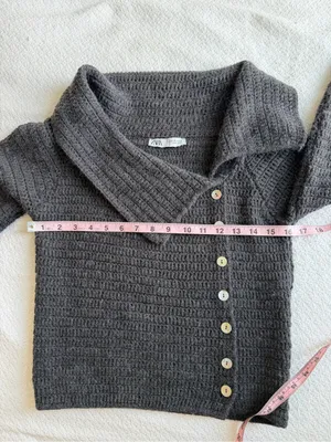 Zara Asymmetric Cropped Knit Sweater Off Shoulder Medium Grey Blue thumbnail 7