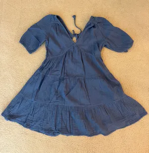 aerie Navy Blue Tiered V-Neck Mini Dress thumbnail 1