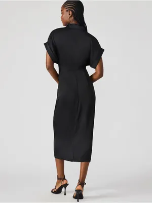 NWT Steve Madden Tori Black Satin Ruched Tie Waist Midi Dress Size 6 thumbnail 15