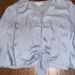 Women’s Lauren Conrad Blue Flared Sleeve Button Down Blouse business casual thumbnail 4