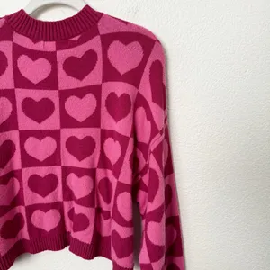 [Sincerely Jules] Pink Geometric Heart Print V-Neck Oversized Sweater Sz Medium thumbnail 7
