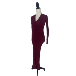 STAUD Shoko Ribbed Knit‎ Button Front Maxi Dress Burgundy XS thumbnail 6