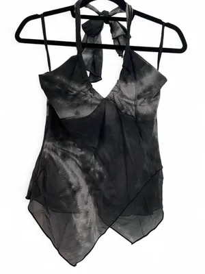 Black Y2K Tie Dye Halter Top Asymmetrical Hem thumbnail 2