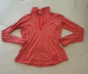 Columbia Omni-Wick Womens Quarter Zip Pullover Striped Coral Pink Grey Medium thumbnail 1