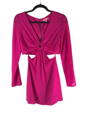 LDT Fuchsia Cutout Long-Sleeve Mini Dress Keyhole Front Back Zipper Closure 4 thumbnail 1