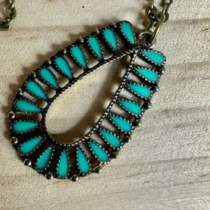 Boho Teardrop Pendant Necklace with Faux Turquoise Accents thumbnail 4