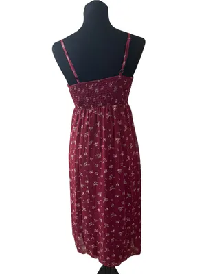 Feminine Cottage Burgundy Ditzy Floral No Boundaries Midi Dress with Tie Front thumbnail 3