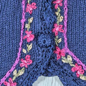 Erika‎ Vintage Navy Blue Embroidered Floral Ribbon Beaded Knit Vest Medium thumbnail 5