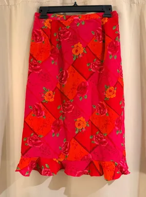 Notations Floral Red Ruffle-Hem Midi Skirt thumbnail 1