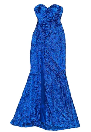 Faviana Blue Strapless Sequin Long prom Dress Size 4 thumbnail 1