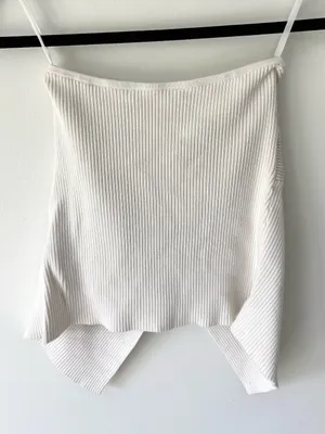 Abercrombie & Fitch Cream White Ribbed Open Twist Front Strapless Tube Top thumbnail 5