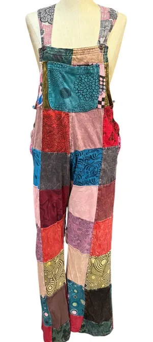 VTG Rhea S Patchwork Overalls Jumpsuit Cotton Boho Hippie Festival Cottagecore thumbnail 1