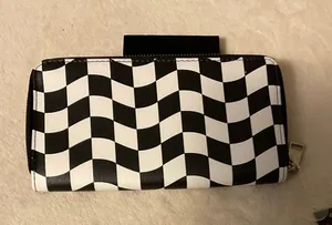 No Boundaries Black & White Wavy Checkerboard Zip Wallet thumbnail 1