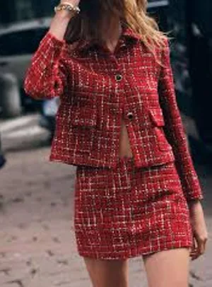 ZARA Tweed Blazer and Mini Skort Matching Set Red XS / S thumbnail 1
