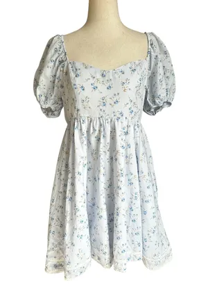 Altar'd State Blue Floral Lined Mini Babydoll Dress Women's Size Medium | 74-26 thumbnail 1