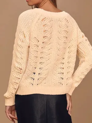 Lulus Just Warming Up Cream Chenille Loose Knit Sweater Size XS thumbnail 2