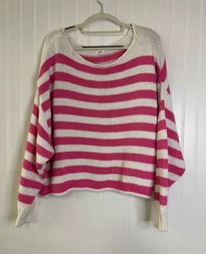Aerie Striped Pink and White Knit Sweater Size XXL thumbnail 1