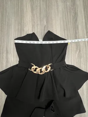 Strapless Black Peplum Romper with Gold Chain Detail thumbnail 6