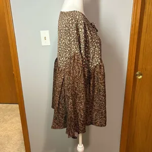 Hayden Los Angeles Brown‎ floral tie neck babydoll top NEW size L thumbnail 4