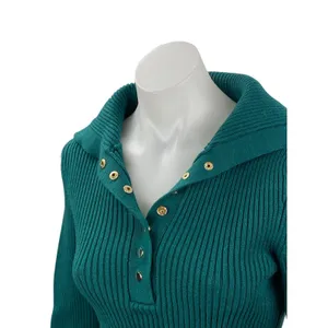 Zara Women's Teal Blue Ribbed Knit Long Sleeve Henley Sweater Crop Top Size S thumbnail 2